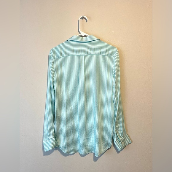 J.MCLAUGHLIN DENVER SILK-BLEND BLOUSE SIZE L GREEN WHITE EUC - Picture 7 of 10